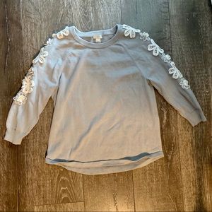 🌹J Crew 100% cotton floral lace patch sweater